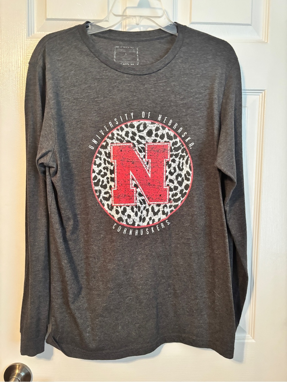 University of Nebraska Womens Long Sleeve Shirt - Gray with Red N